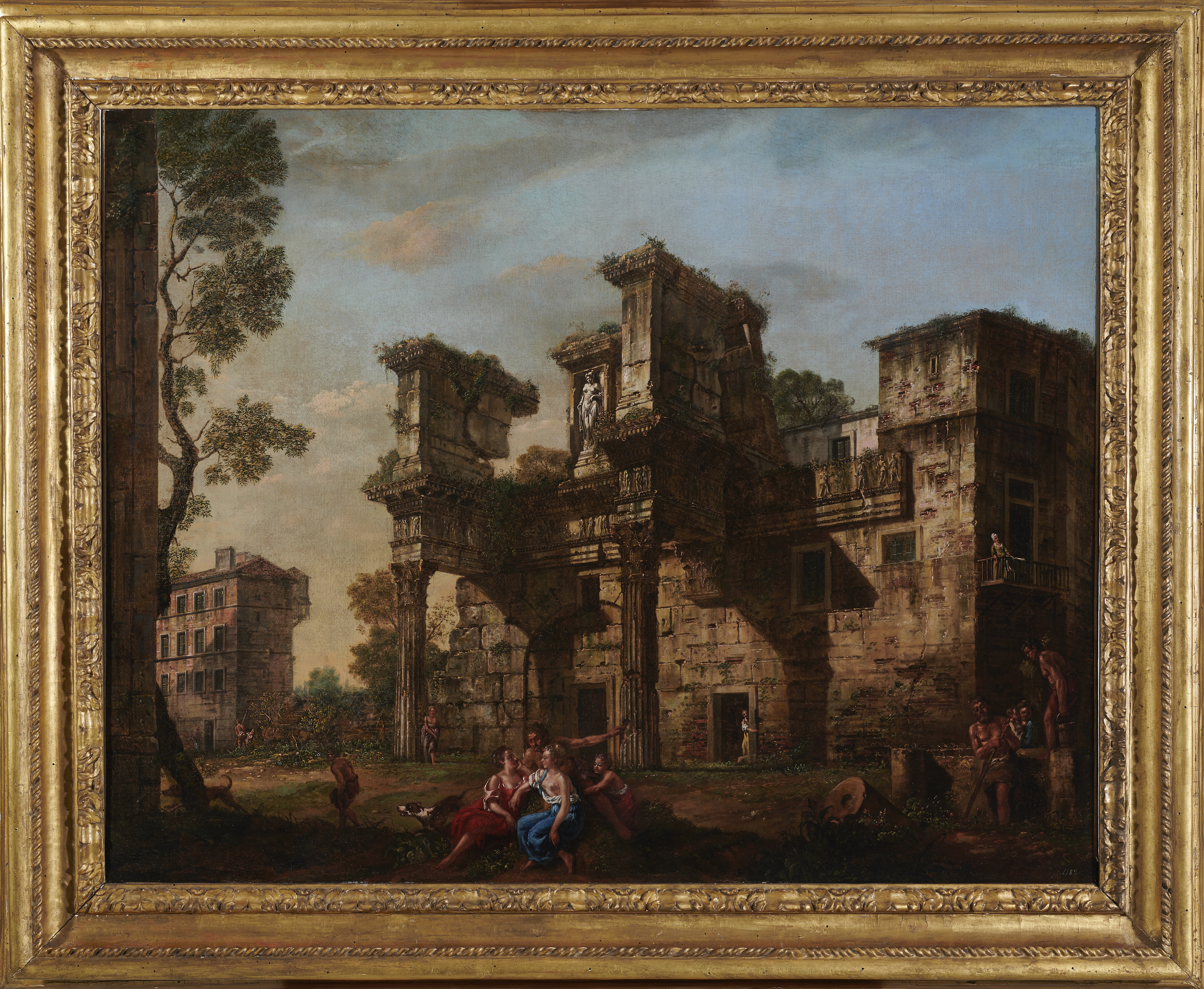 Obraz Bernarda i Lorenza Bellottów "Forum Nerwy w Rzymie", przedstawiające ruiny starożytnej rzymskiej architektury